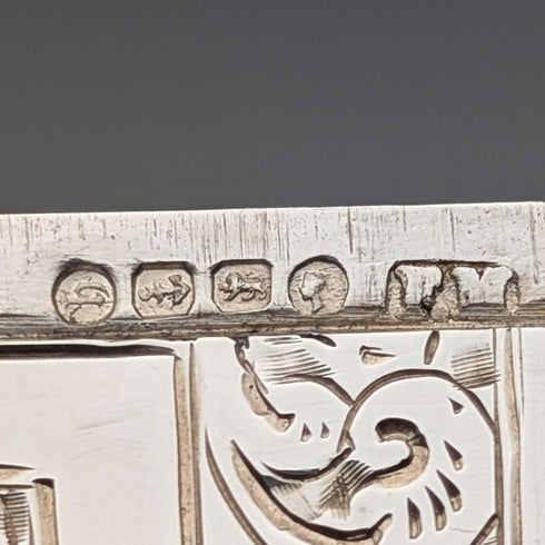 1882 British antique sterling silver card case, 57g, boxed, excellent condition, Frederick Marson